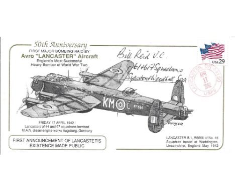 50th Anniv 1st Major Bombing Raid Lancaster Signed Flt Lt William ( Bill ) Reid VC 61 Squadron RAFVR. Awarded the VC for gall