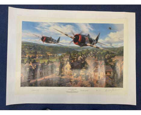 Nicolas Trudgian Multi Signed Colour 33x24 Print titled Advance Over Europe Limited Meditation 70/1250. Hand signed by Colone