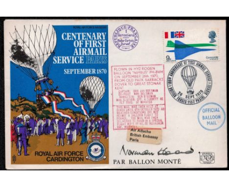 AVM Norman Hoad Personally Signed Extra Special RAF Cardington Centenary Of First Airmail Service Paris September 1870 FDC. 4