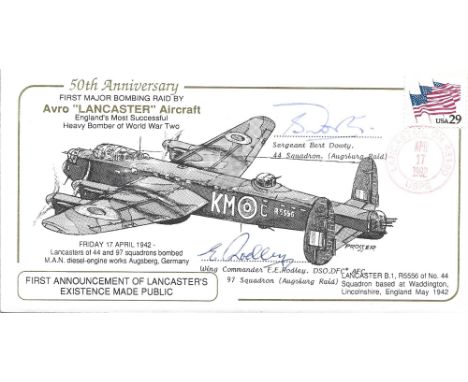 50th Anniv 1st Major Bombing Raid Lancaster Signed B A Dowty and E Rodley Lancaster Pilots 17 Ap 92 Lancaster OH 43130 USPS P