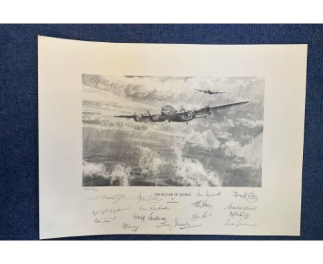 WW2. Artist Copy Robert Taylor Return of the George Multi Signed Black and White 16x12 Print. Personally Signed in pencil by 