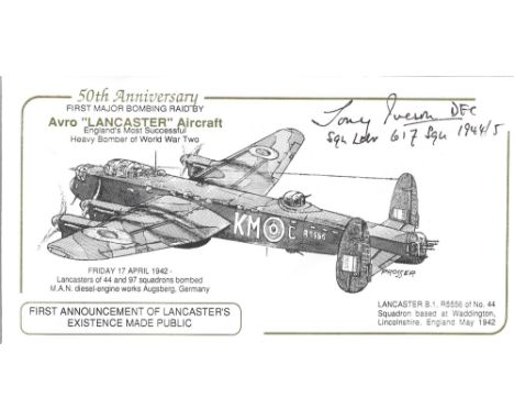 50th Anniv 1st Major Bombing Raid Lancaster Signed T Iveson 617 Sqn s Pilot Also Sgt. Pilot with 616 Sqn., Battle of Britain.