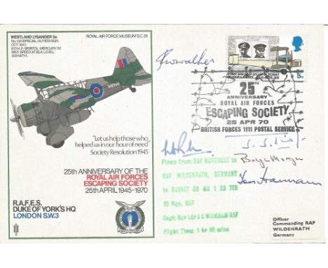 Grp Capt Bill Randle, B. Morgan with three others signed 25th Anniversary of the Royal Air Forces Escaping Society 25th April