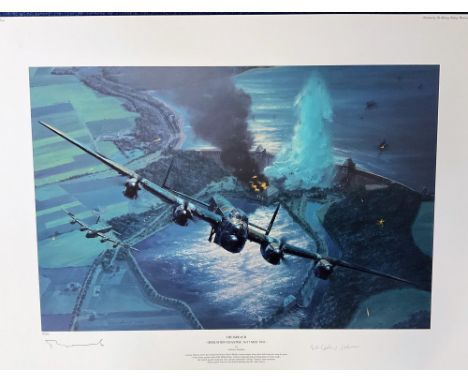 Multi Signed Anthony Saunders Print in colour, Measuring 26x20 Titled The Breach Operation Chastise16/17 May 1943, Limited Ed