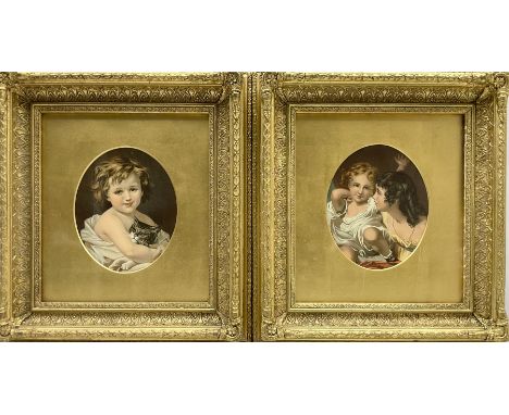 After Thomas Lawrence (British 1769-1830): 'The Calmady Children', oval colour print together with another similar housed in 