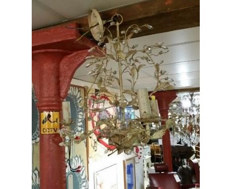 Distressed 3-arm metal electric ceiling chandelier, cream coloured