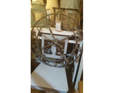 Large vintage style skeleton clock, distressed zinc, approx 73cm diameter, battery driven. *This lot will have VAT added to t