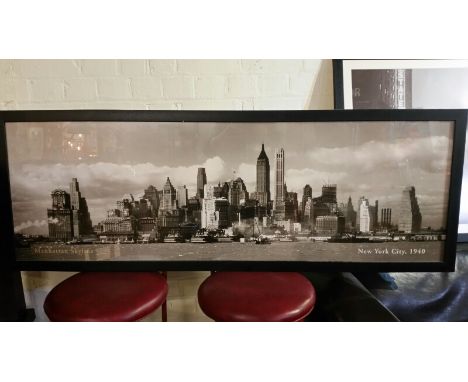 Large framed photo art, Manhattan skyline, titled New York City 1940, framed and glazed. 145 cm wide, 52 cm high *This lot wi