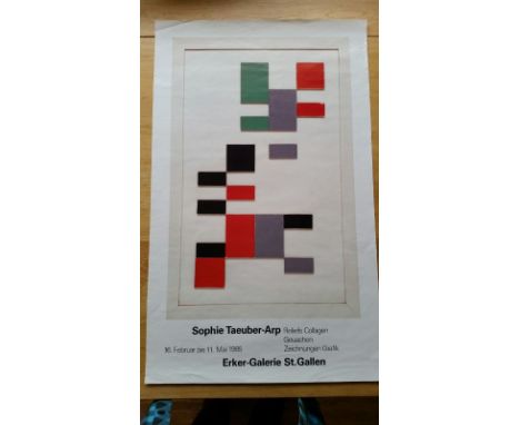 Vintage Switzerland art poster: Erker Galeria, St Gallen: Sophie Taeuber-Arp 1985, 43 x 70cm, edge scuffs. Unframed