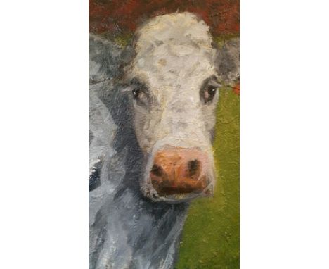 David Rylance (b. 1961), Cornwall based artist since the 1980's, acrylic on canvas, portrait of a cow. Signed lower right. Ap