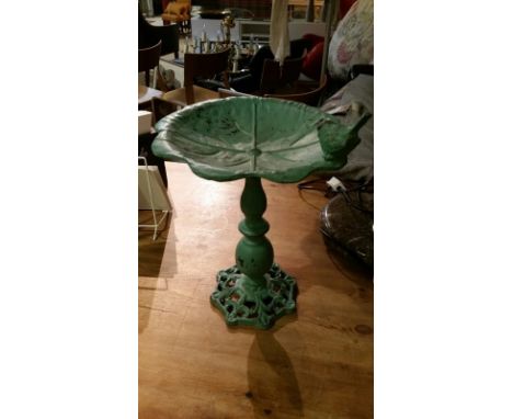 Heavy cast metal birdbath, turquoise distressed look, 36cm high, approx 27cm diameter *this item will have VAT added to the h
