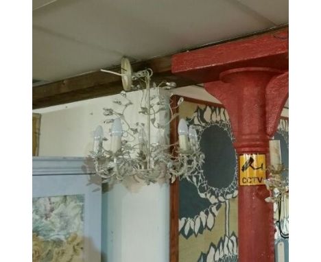 Distressed 5-arm metal electric ceiling chandelier, off-white coloured