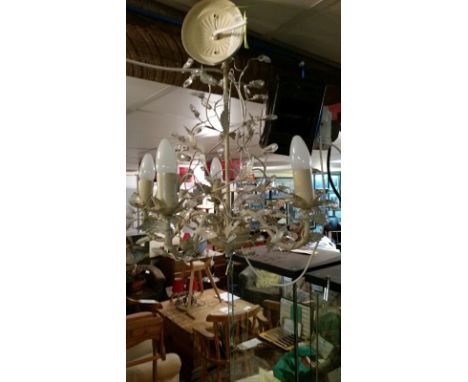 Distressed 5-arm metal electric ceiling chandelier, cream coloured