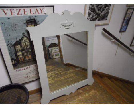 *Shabby chic painted, shaped mirror with decorative detail to top. Measures approx: 100cm wide, 130cm high. This item will ha