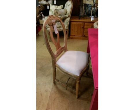 *Single, solid Mango wood occasional chair. Decorative detail to back with neutral calico seat covering. Item measures approx