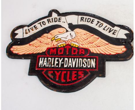 Harley Davidson Motorcycles Cast Iron ?Live to Ride, Ride to Live? Plaque Sign 
