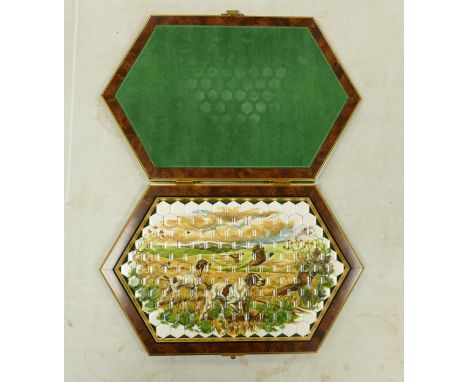 Cased Vintage James Peters Worcester Hexagonal Ceramic Jigsaw Puzzle: 