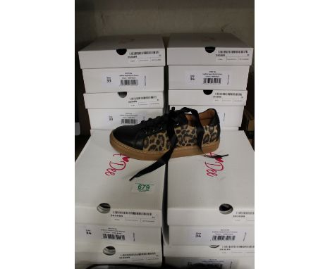 12 pairs of leopard print leather trainers: 4 x size 33 &amp; 8 size 34. 