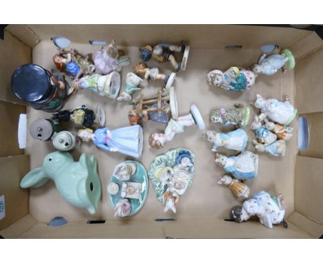 A mixed collection of items to include: Royal Albert Beatrix Potter Figures, small Goebel figures, Royal Doulton Child figure