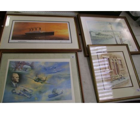 A group of framed prints: including 'Titanic's Last Sunset' (4). 