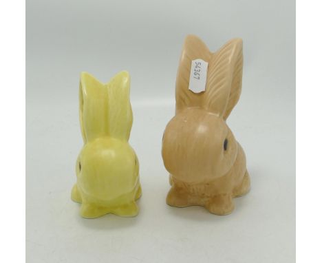 Sylvac Rare Lemon Yellow Ceramic Bunny: together with larger beige item, tallest 12.5cm(2) 