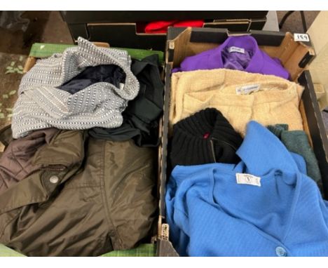 Two trays of assorted mens/ladies designer vintage/used clothing to include: Valentino jacket, Prada shirt, D&amp;G skirt etc
