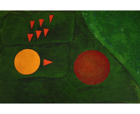 An unframed etching, abstract composition, signed. H.40 W.59cm. 
