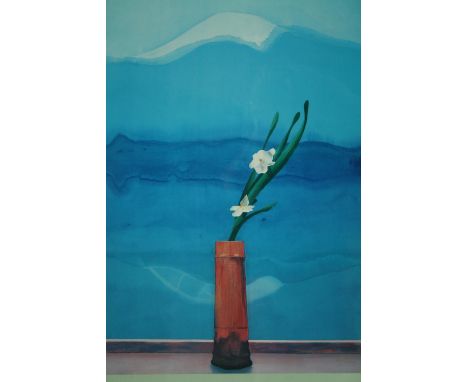 Mount Fuji and Flowers, David Hockney Metropolitan Museum of Art poster, framed and glazed. H.95 W.64cm. 