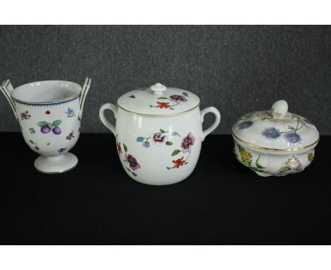 A Richard Ginori hand decorated urn along with two lidded pots, Spode and Royal Worcester. H.21cm. (largest). 