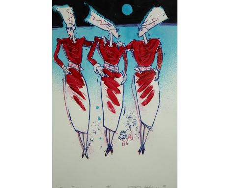 A framed and glazed limited edition lithograph: The Three Graces, signed and numbered. H.102 W.79cm. 