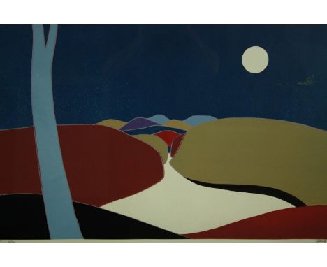 A framed and glazed limited edition lithograph, abstract landscape, indistinctly signed and numbered. H.60 W.90cm. 