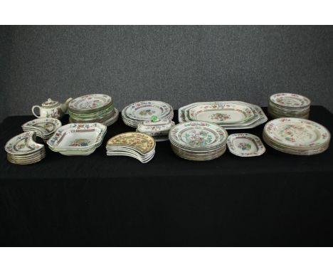 A late 19th century Copeland Spode part dinner service retailed by Waring and Gillow. L.44 W.33cm. (largest). 