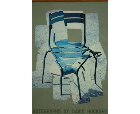 A framed and glazed exhibition poster: Photographs by David Hockney. H.79 W.64cm. 