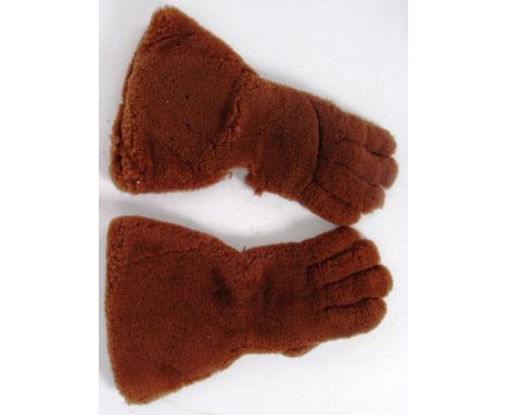 A pair of 1920's vintage motorcycle / driving gloves. Leather pads with thick woollen parts for warmth. Retailed by Hope Brot