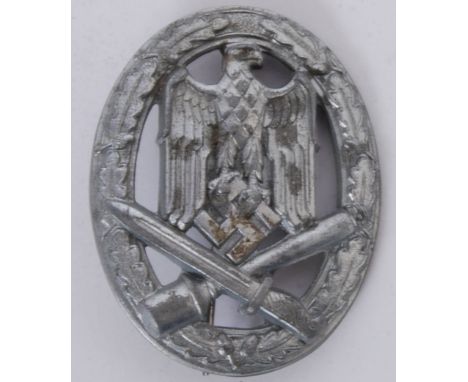 An original German WWII Second World War Nazi Third Reich General Assault badge. Depicting the German eagle atop a bayonet an