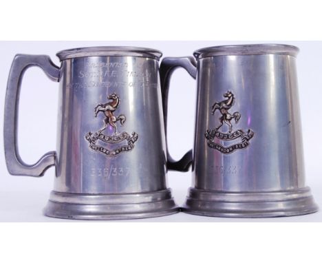 Two Pewter Tankards with Insignia for 20th Battalion, The London Regiment (Blackheath and Woolwich), one inscribed ‘From the 
