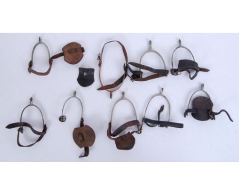 A collection of original leather and chrome cavalry uniform boot spurs. x5 pairs in total. POSTAGE: Worldwide postage / deliv