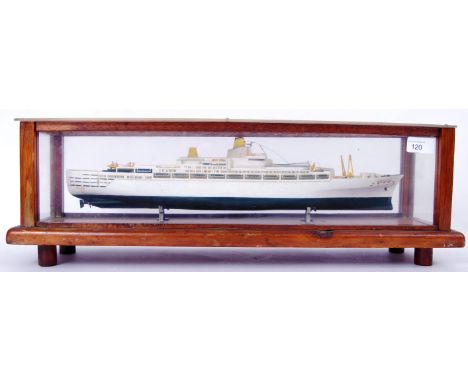A vintage scratch-built cased model of the cruise ship launched in 1959, turned into a hotel ship in 1986 (Osaka and Shanghai