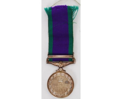 An original Northern Ireland Campaign service medal, awarded to a 25019371 Gunner PR Willicombe, RA. With ribbon.  POSTAGE: W