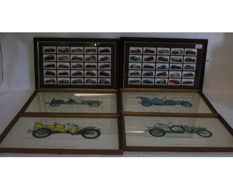 A collection of automobilia to include; A set of 4 vintage framed car prints (1909 Rolls Royce Silver Ghost, 1907 Napier, 190