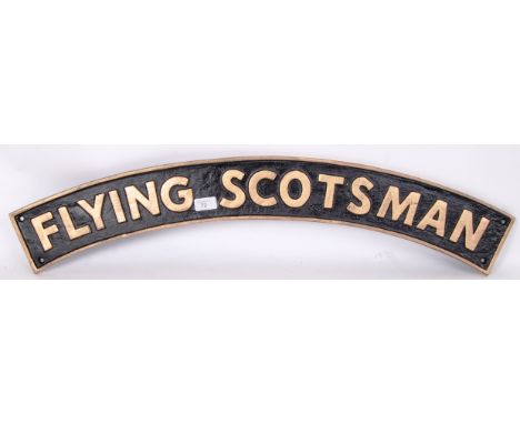 A vintage style, 20th century cast iron railway train locomotive wall sign for a Flying Scotsman. 89cm long.  POSTAGE: Worldw