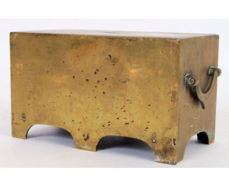 An origianl heavy Brass Trench Art Money Box / Chest with Handles, 7.25"/18.5cm long, weighs 2.7kg POSTAGE: Worldwide postage