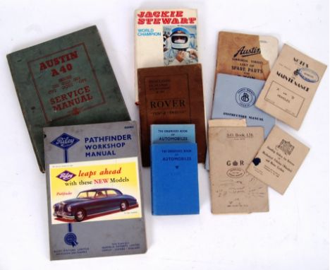 A collection of assorted military and automotive related books; Austin A40 Car Service Manual, 1952, covering Series GS2, G2S