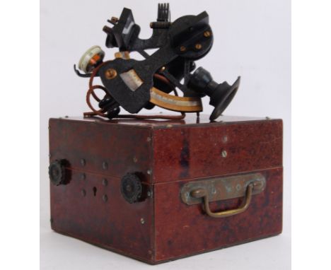 An original vintage navigational sextent by Henry Hughes &amp; Son serial number 45350. 3.5'. With in the original wooden box