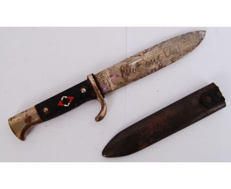 An original Second World War WWII Nazi Third Reich Hitler Youth dagger. Engraved 'Blut und Ehre' and 'RZM M7/51 1937. Enamel 