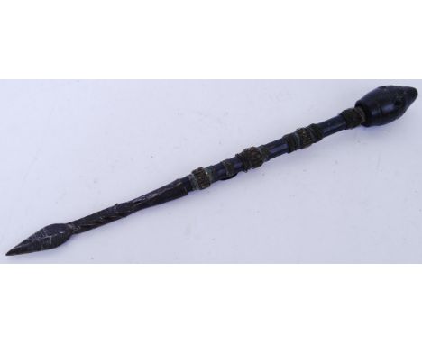 A rare early 19th century believed African throwing dart / short spear. Sharpened metal end, with barbs. Brass thread to shaf