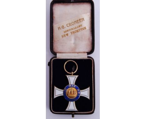 An antique Germany / Prussia Order of the Crown, Knight`s breast Badge, makers marks for Wilm of Berlin. Gold and enamel, mak