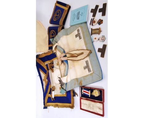 A silver &amp; enamel RAOB medal/ jewel of Queen Elizabeth's silver jubilee 1977. A knights Templar cloak, 2 stewards jewels,