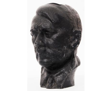 A believed original WWII Second World War era cast alloy metal bust of Adolf Hitler. Painted black. Age unknown. 14cm tall.  