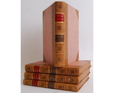 British Battles Volumes 1-4. Later half leather bindings. Frontis' missing from all volumes, date unknown but appears late 19
